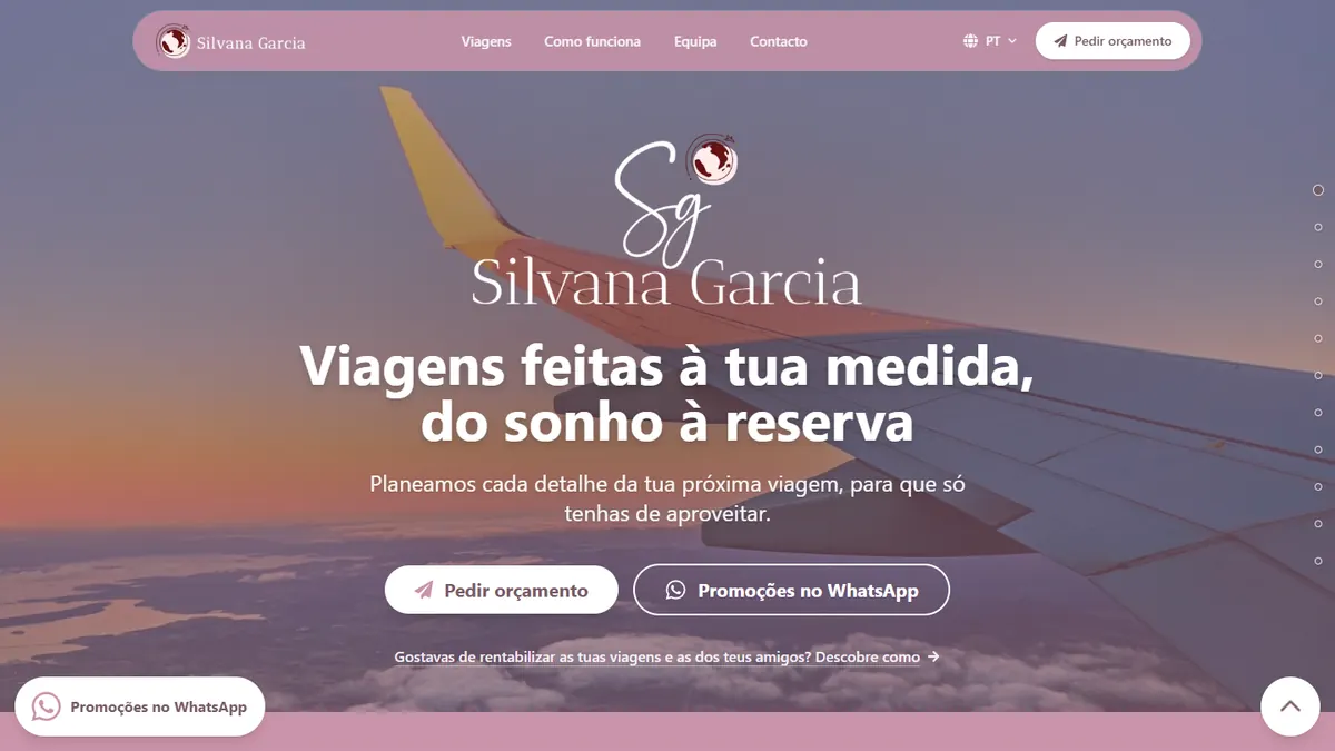 Captura de ecrã de Website de consultora de viagens